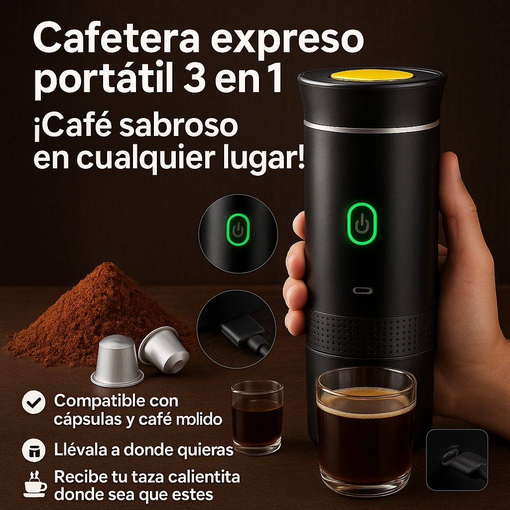 Cafetera Expresó Portátil Capsulas 3 en 1 Compatible con Nespresso Dolce Gusto y Café Molido